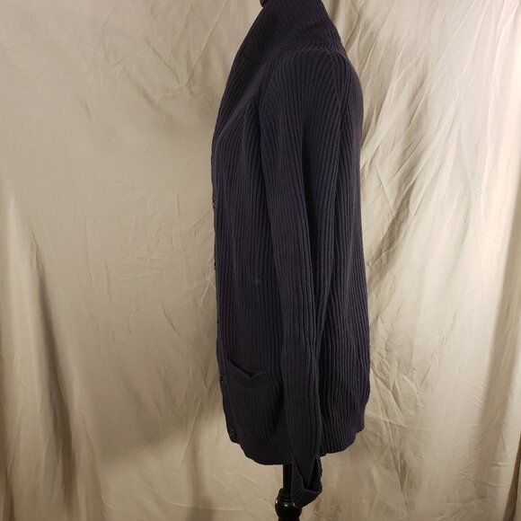 Lands End Navy Blue Ribbed Knit Cardigan - M - Picture 2 of 5